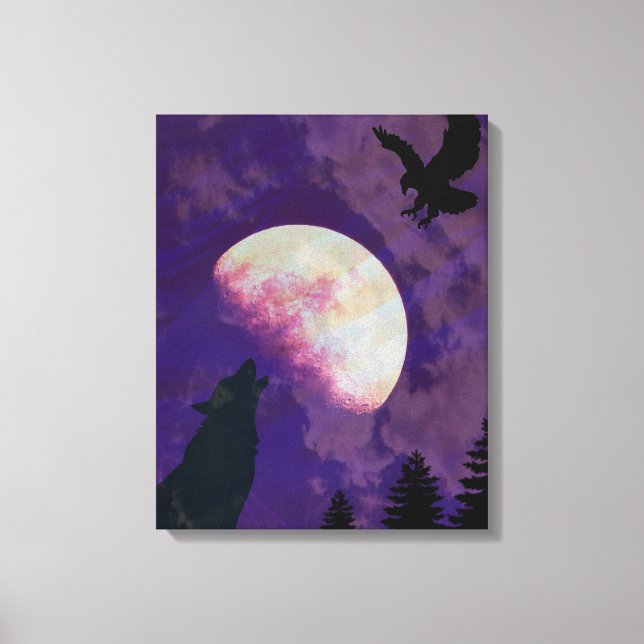 Howling Wolf Moon Canvas Väggkonst (Framsida)