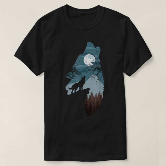 Howling Wolf Moon Forest Art T Shirt (Design framsida)