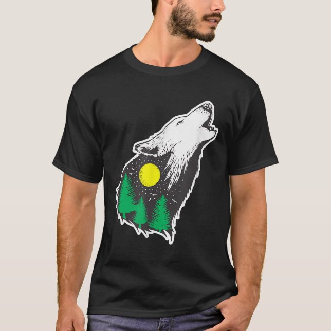 Howling Wolf Moon Skog Miljöskydd  T Shirt (Framsida)