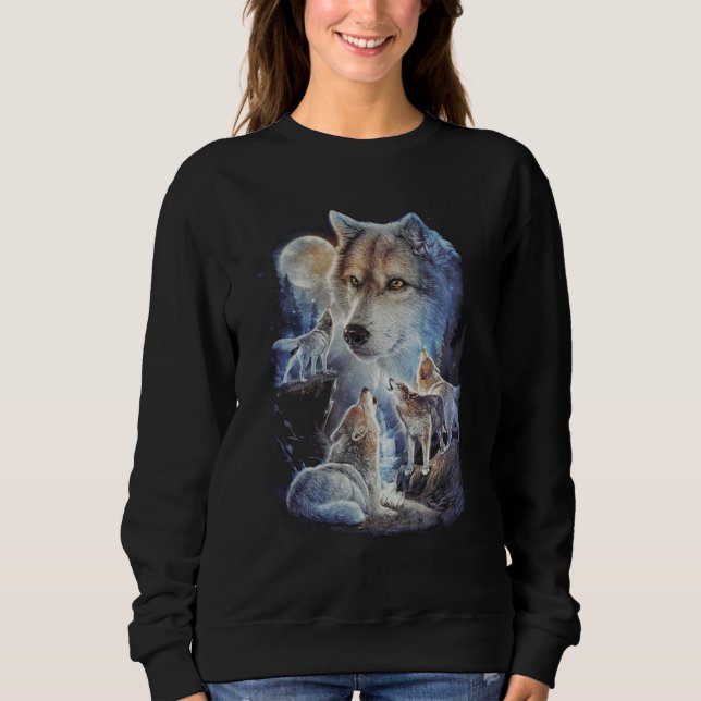 Howling Wolf Mountain Moon Unisex T Shirt (Framsida)