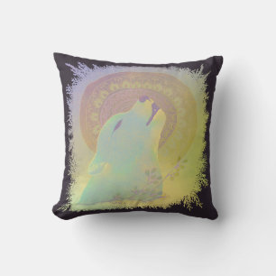 Howling Wolf och Mandala Växter Grenar Ram Kudde