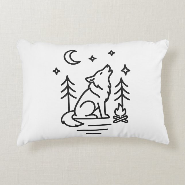 Howling Wolf Under the Moon Decorative Pillow Prydnadskudde (Framsidan)