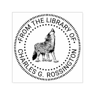 Howling Wolf Vintage Drawing Biblioteksbok Namn Självfärgande Stämpel