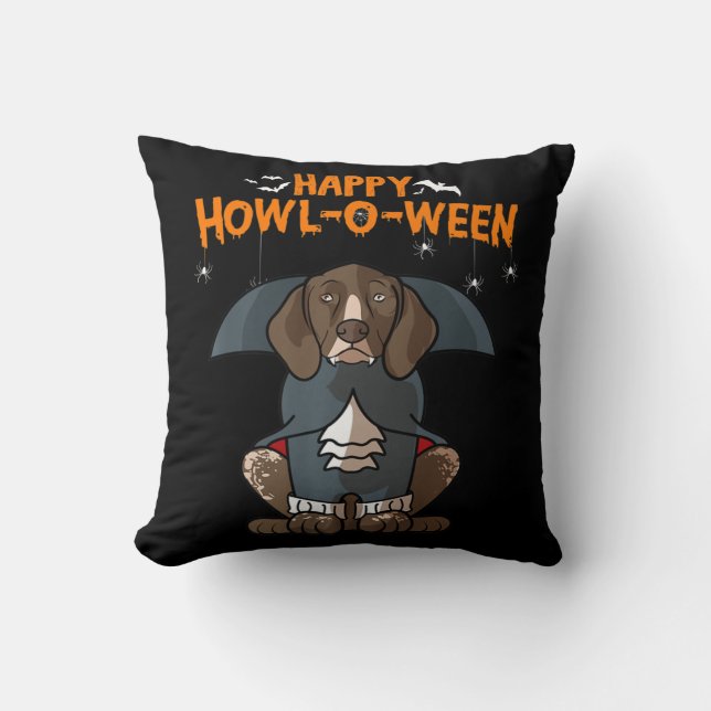 Howloween German Shorthar Pointer Hund Halloween Kudde (Framsida)