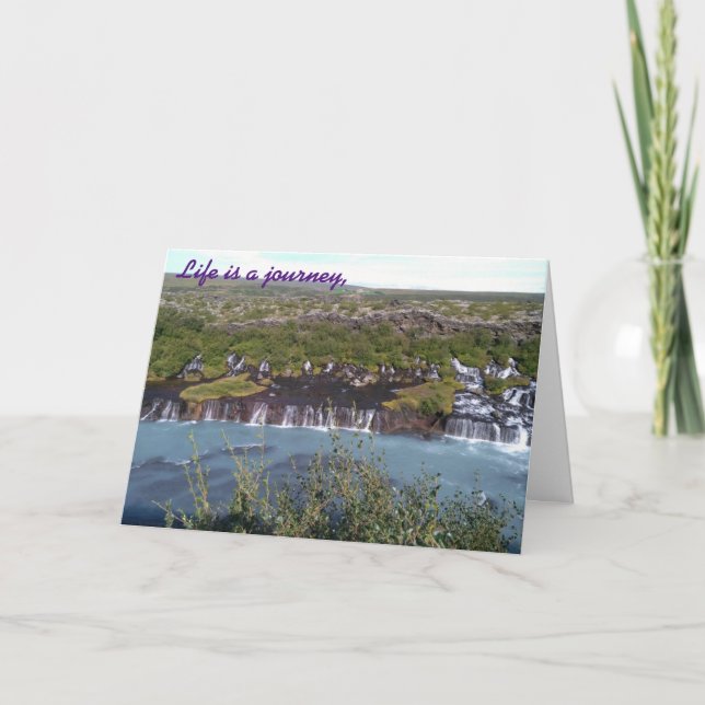 Hraunfossar-vattenfall i hälsningskort för Island Kort (Framsida)