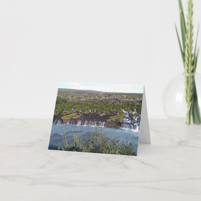 Hraunfossar-vattenfall i hälsningskort för Island Kort (Framsida)