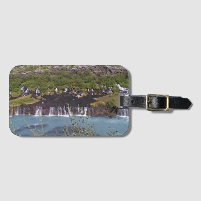 Hraunfossar vattenfall i Island bagagelapp (Framsida horisontal)