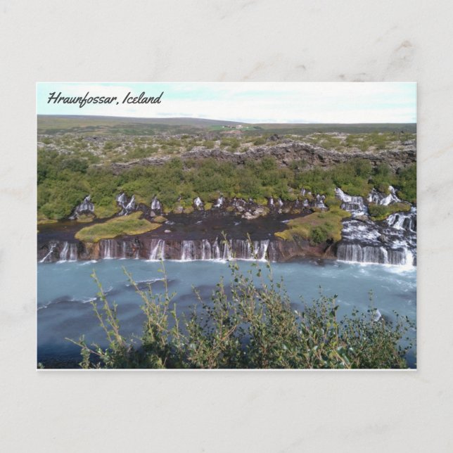 Hraunfossar vattenfall i Island Vykort (Framsida)