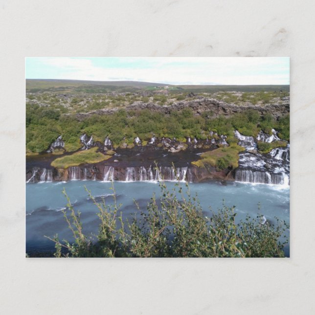 Hraunfossar vattenfall i Island Vykort (Framsida)