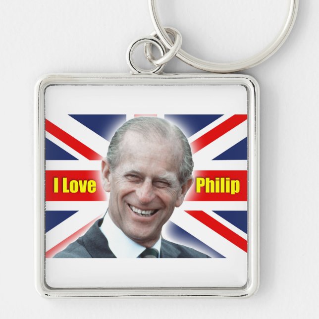 HRH Duke of Einburgh - I kärlek Philip Fyrkantig Silverfärgad Nyckelring (Framsidan)