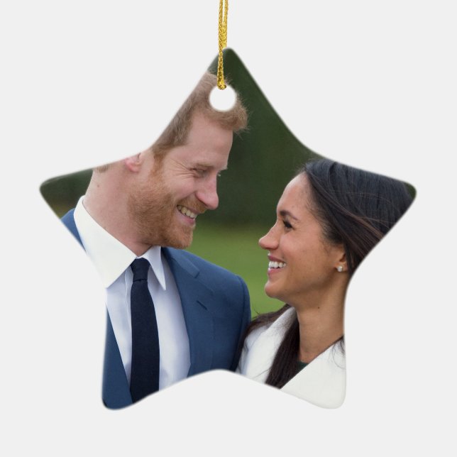 HRH Prince Harry och Meghan Markle Royal Bröllop Julgransprydnad Keramik (Framsidan)