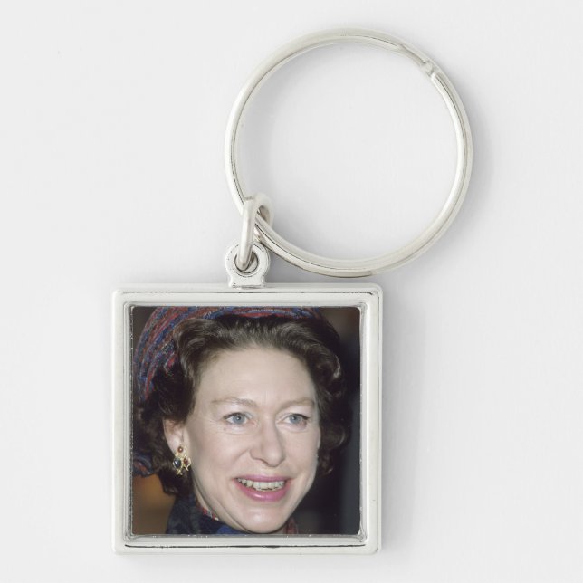 HRH Princess Margaret Fyrkantig Silverfärgad Nyckelring (Framsidan)