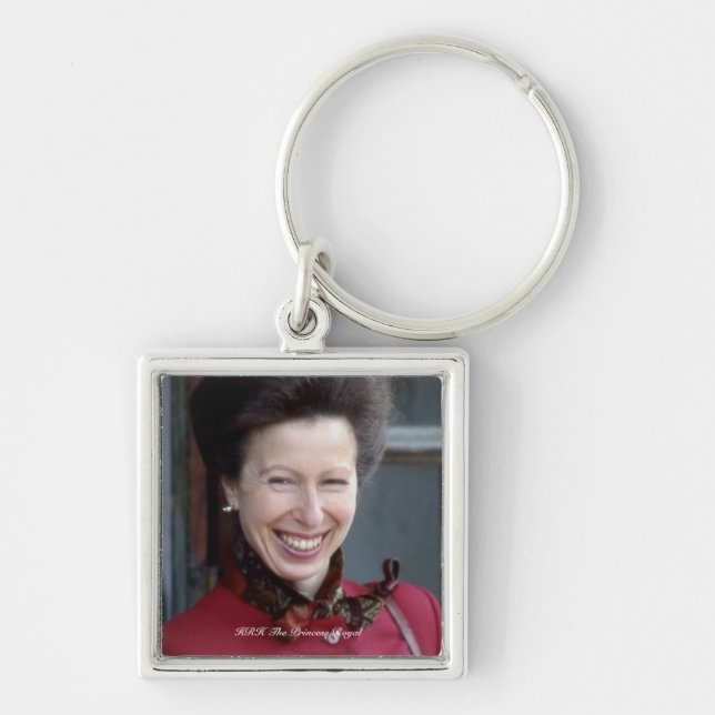 HRH The Princess Royal Fyrkantig Silverfärgad Nyckelring (Framsidan)