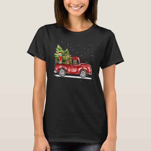 Hristmas Cat Lover Ride Red Lastbil Julafton Santa T Shirt (Framsida)