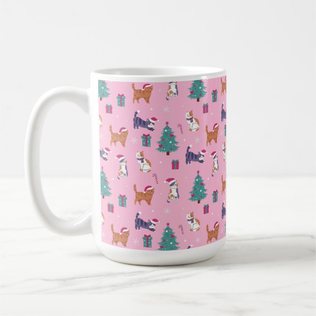 Hristmas Cats och Träd Helgdag Mönster Kaffemugg (Vänster)
