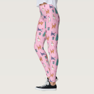 Hristmas Cats och Träd Helgdag Mönster Leggings
