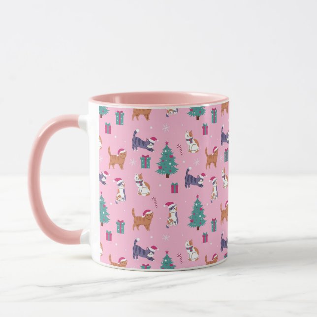 Hristmas Cats och Träd Helgdag Mönster Mugg (Vänster)