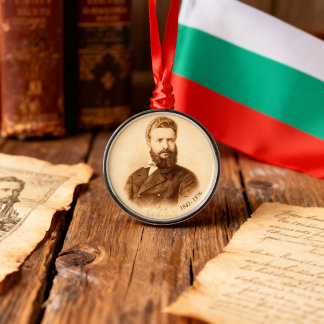 Hristo Botev Vintage Porträtt Bulgarisk Patriot Julgransprydnad Metall