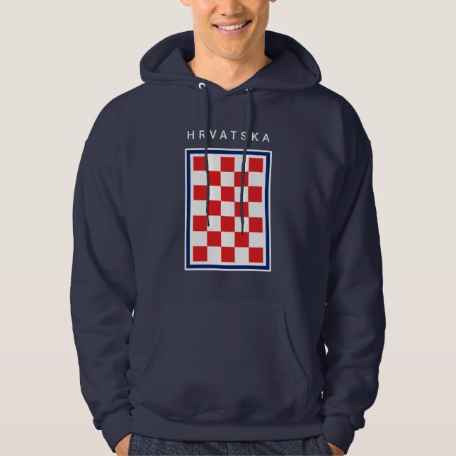 Hrvatska Checker Blue Border Hoodie (Framsida)