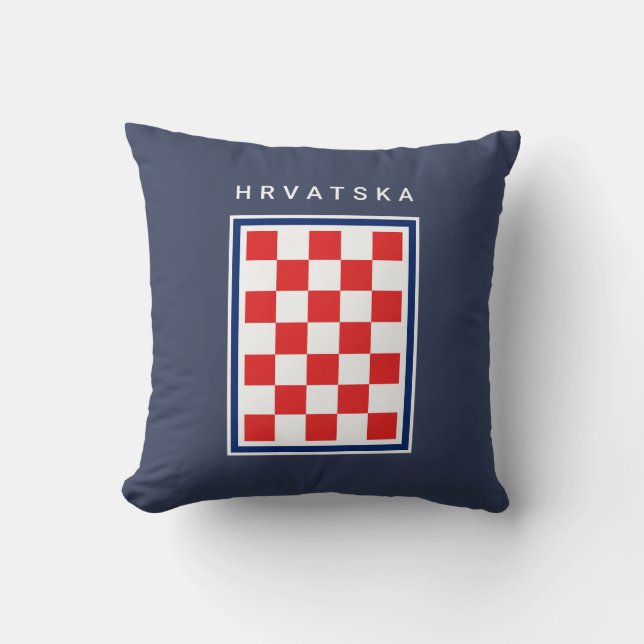 Hrvatska Checker Blue Border Kudde (Framsida)