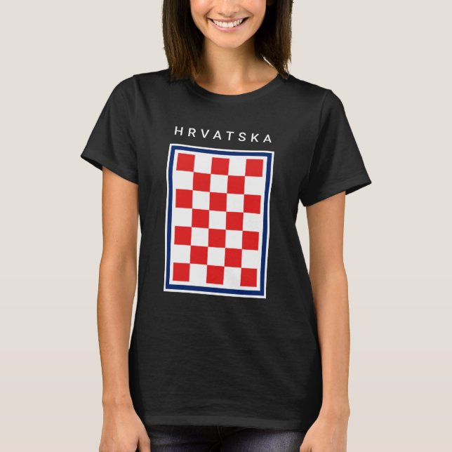 Hrvatska Checker Blue Border T Shirt (Framsida)