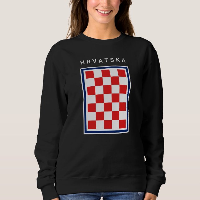 Hrvatska Checker Blue Border T Shirt (Framsida)