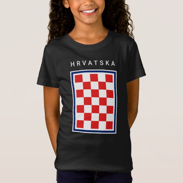 Hrvatska Checker Blue Border T Shirt (Framsida)