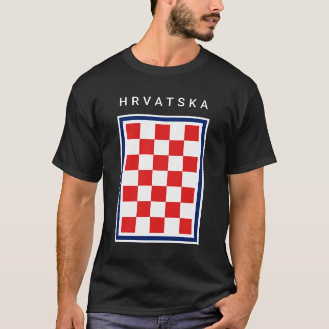 Hrvatska Checker Blue Border T Shirt (Framsida)
