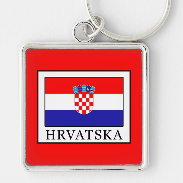 Hrvatska Fyrkantig Silverfärgad Nyckelring (Framsidan)