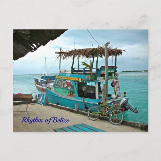 Hrytmen hos Belize Rasta Boat Postcard Vykort (Framsida)