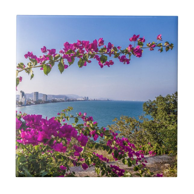 Hua Hin Skyline från Khao Takiab Temple-gåva Poste Kakelplatta (Framsidan)