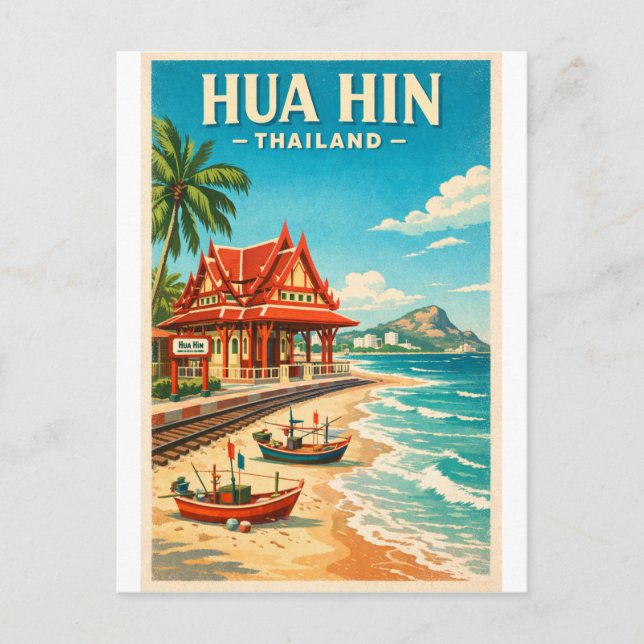 Hua Hin stad, Thailand retro resor Vykort (Framsida)