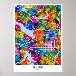 Huainan China City Karta Poster