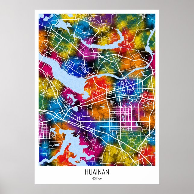 Huainan China City Karta Poster (Framsidan)
