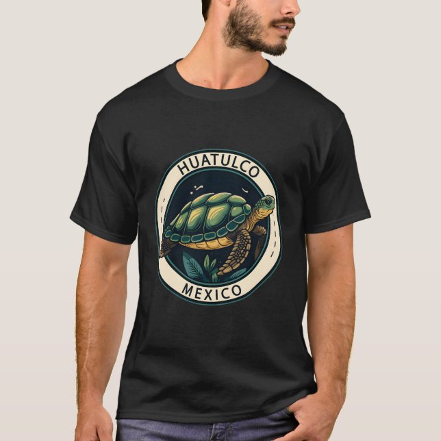 Huatulco Mexico Turtle Illustrated T Shirt (Framsida)