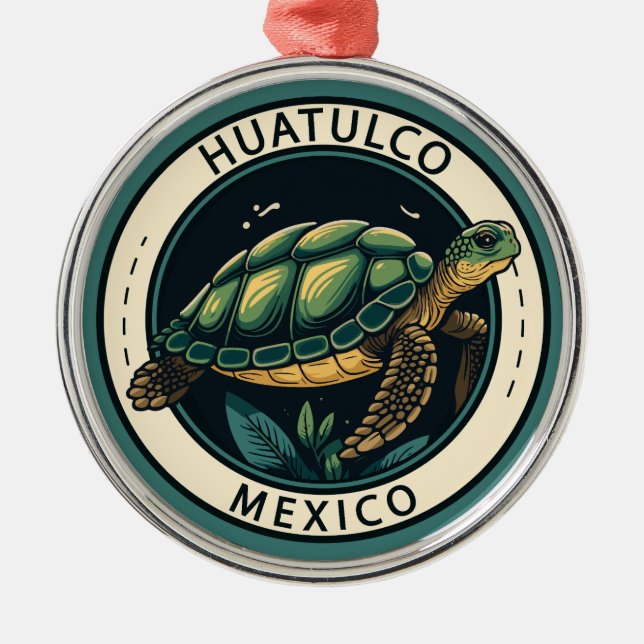 Huatulco Mexiko Turtle Badge Julgransprydnad Metall (Framsidan)