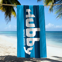Hubby Newlyged Groom Aqua & Navy Blue Beach Towel