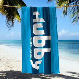 Hubby Newlyged Groom Aqua & Navy Blue Beach Towel