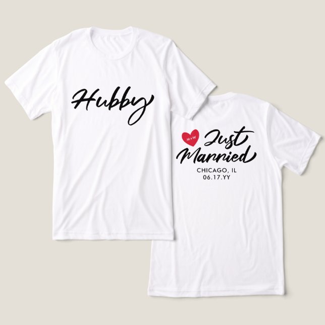 Hubby Ny gifta Red Heart Initialer Bröllop T Shirt (Design fram och bak)