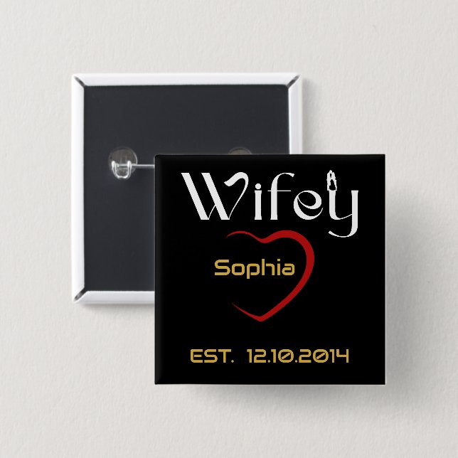 Hubby Wifey Bröllop-årsdagen Gift Knapp (Framsida & baksida)