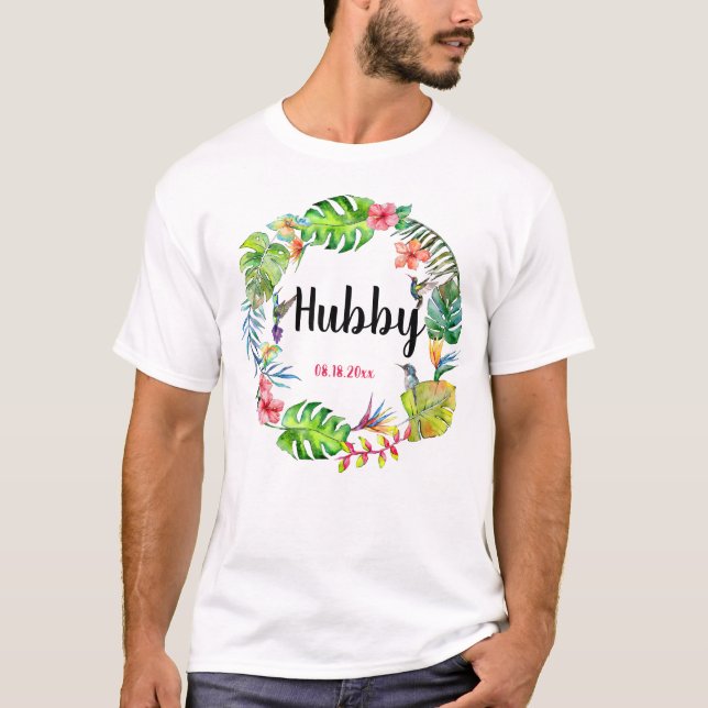 Hubby Wifey Tropical Hawaiian Newlyweds T Shirt (Framsida)