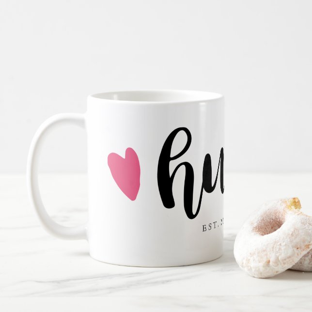 Hubbyen skrivar rosa hjärta kaffemugg (Med munk)