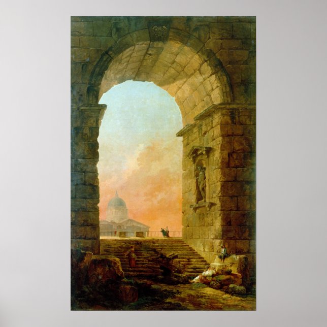 Hubert Robert Ligcape med en Arch St. Peter's Poster (Framsidan)