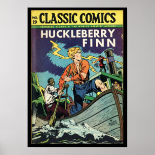 Huckleberry Finn Mark Twain Tecknad Bok Cover Poster