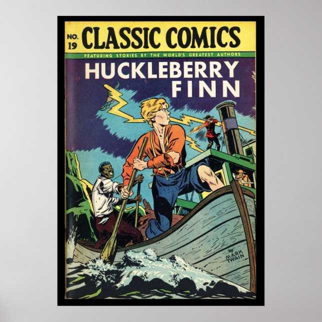 Huckleberry Finn Mark Twain Tecknad Bok Cover Poster (Framsidan)