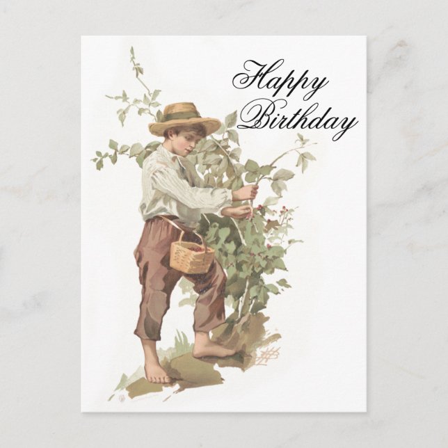 Huckleberry Finn Picking Berries Birthday Vykort (Framsida)