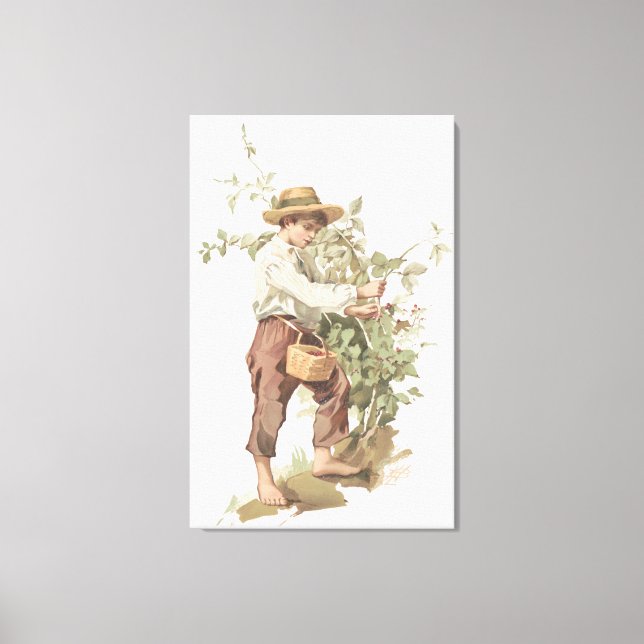 Huckleberry Finn Picking Berries Lithograph Canvastryck (Framsida)