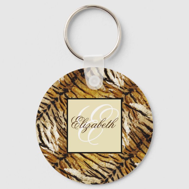 Hud, monogram, snyggt, tiger, strimmig nyckelring (Framsida)