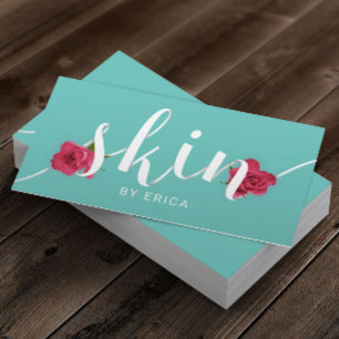 Hud Salon Blommigt Typografi Esthetician Teal Visitkort