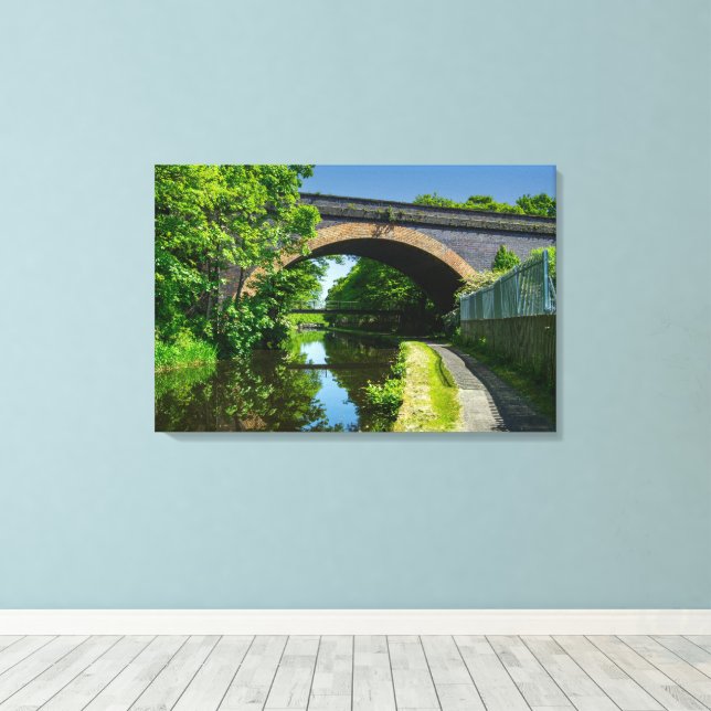 Huddersfield Broad Canal och Whitacre Mill Viaduct Canvastryck (Insitu (trägolv))